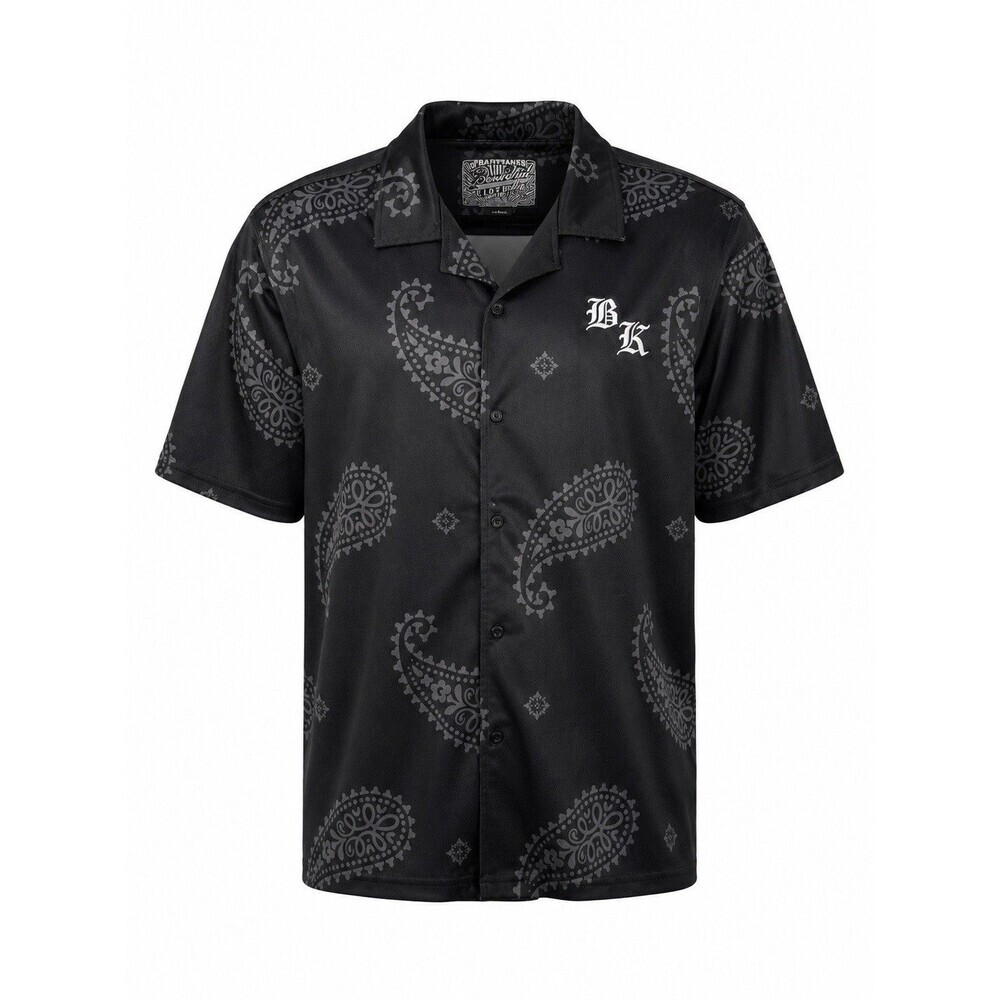 Brooklyn Cloth BKLYN Paisley Button Up Shirt Mens L Black Streetwear Y2K